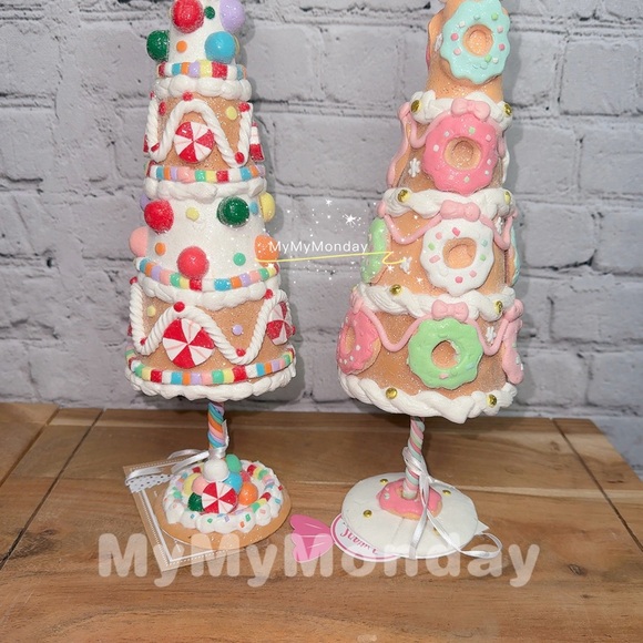 Pastel Donut Candy Cane Gingerbread Christmas Tree Set of 2 - Picture 4 of 6